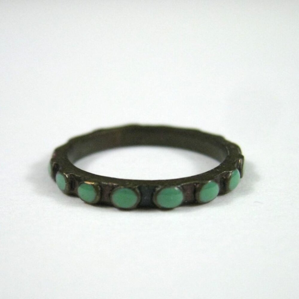 Bronze Ring Green Enamel Size 6.5